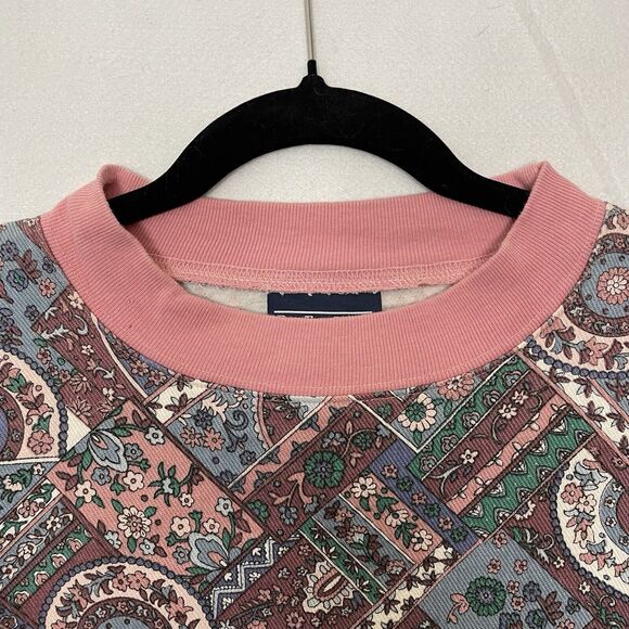 Vintage 90's Pink Patchwork Tapestry Fabric Print Top Sz Medium Made In USA - Picture 2 of 14